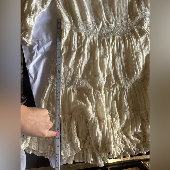 Free People Ivory Lace Tiered Bell Sleeve Mini Dress Boho Festival‎ Size L - Picture 7 of 8